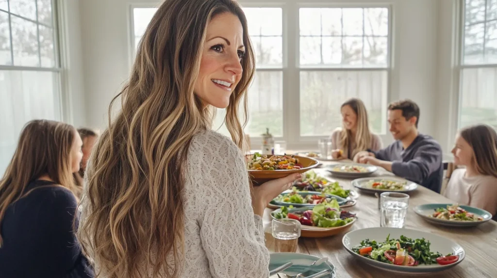 Serving a homemade meal to my family, sharing good food and warm conversation.